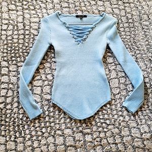 Lace up front sweater